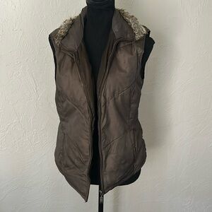 Marks & Spencer Quilted Olive green faux fur zip up puffer vest